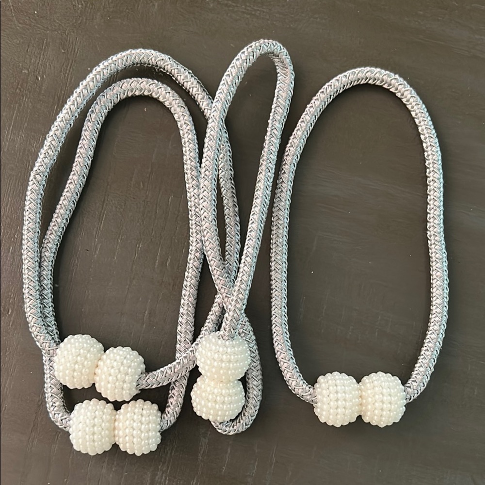 Elegant Silver and white Beaded curtain ties